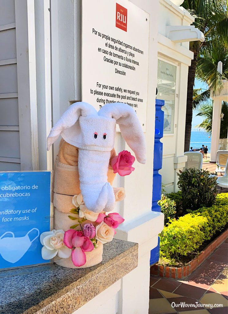 Staff made towel animals by the pool at this all inclusive beach resort in Puerto Vallarta.