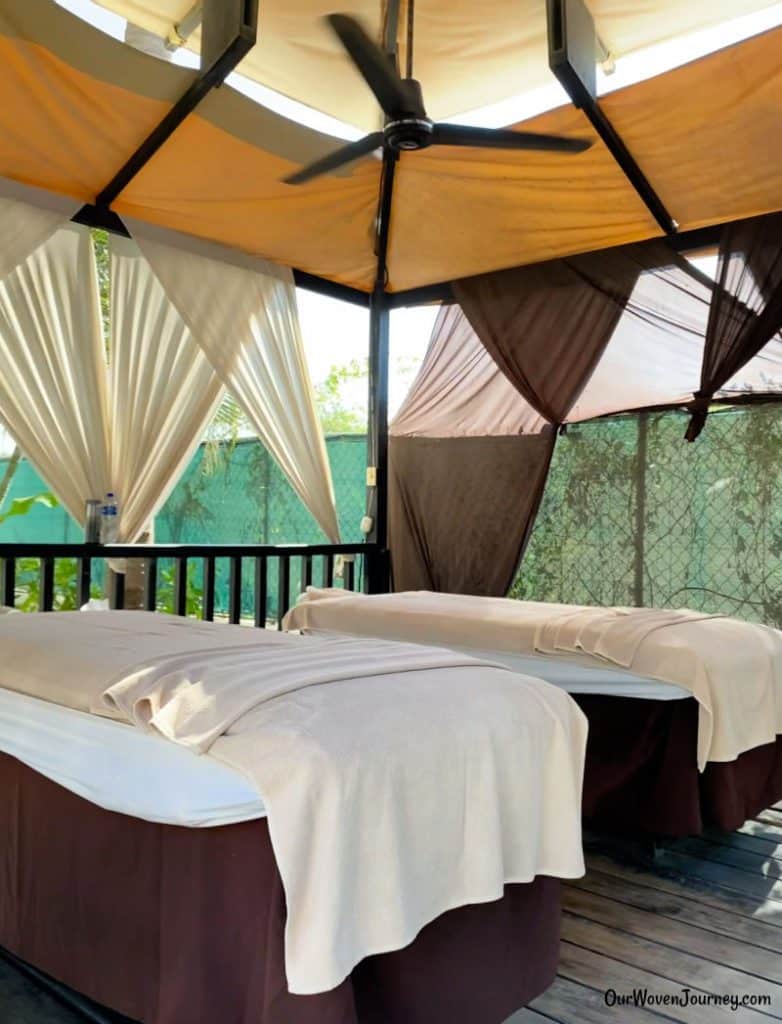 The Riu Palace massage cabana is outside near the pool and more private than the other tents are