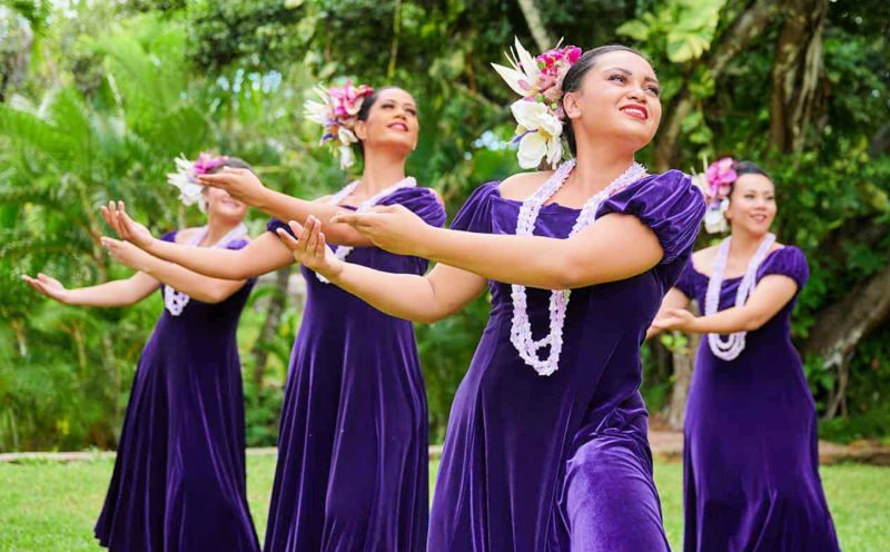 Dancers at the Polynesian Cultural Center entertain guests before the luau in Oahu