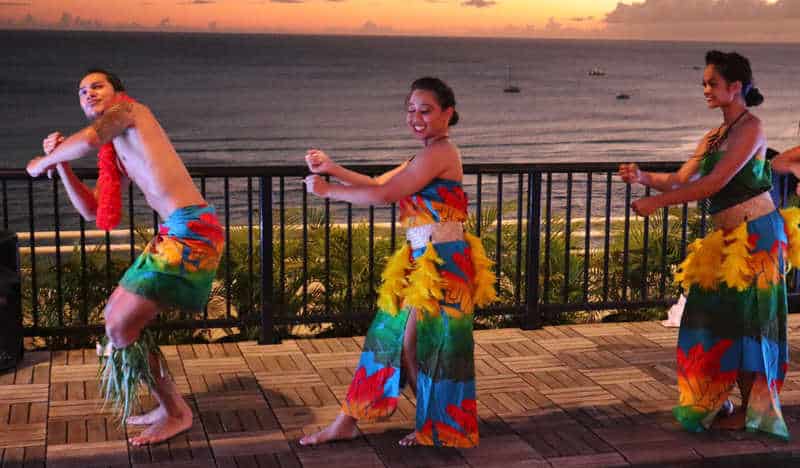 Hawaiian dancers perform in the intimate setting at the Queen's Waikiki Luau