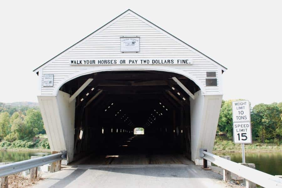 white covered bridge