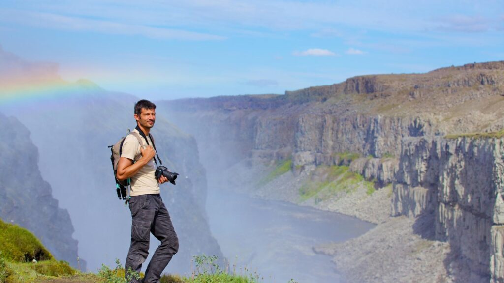 man at Victoria Falls in Zimbabwe