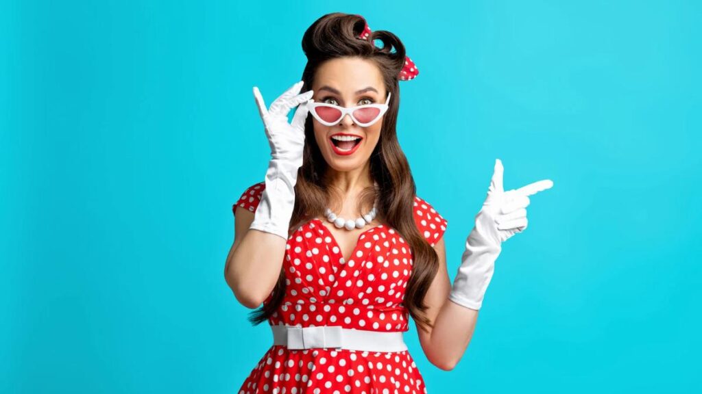 retro woman red polka dot dress