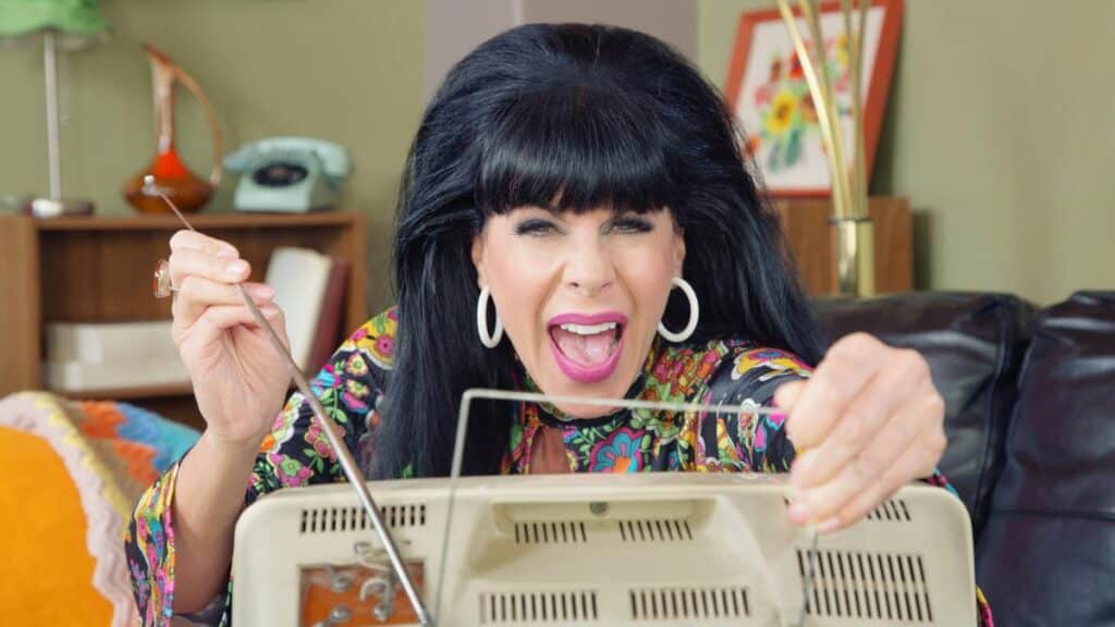 retro woman with TV