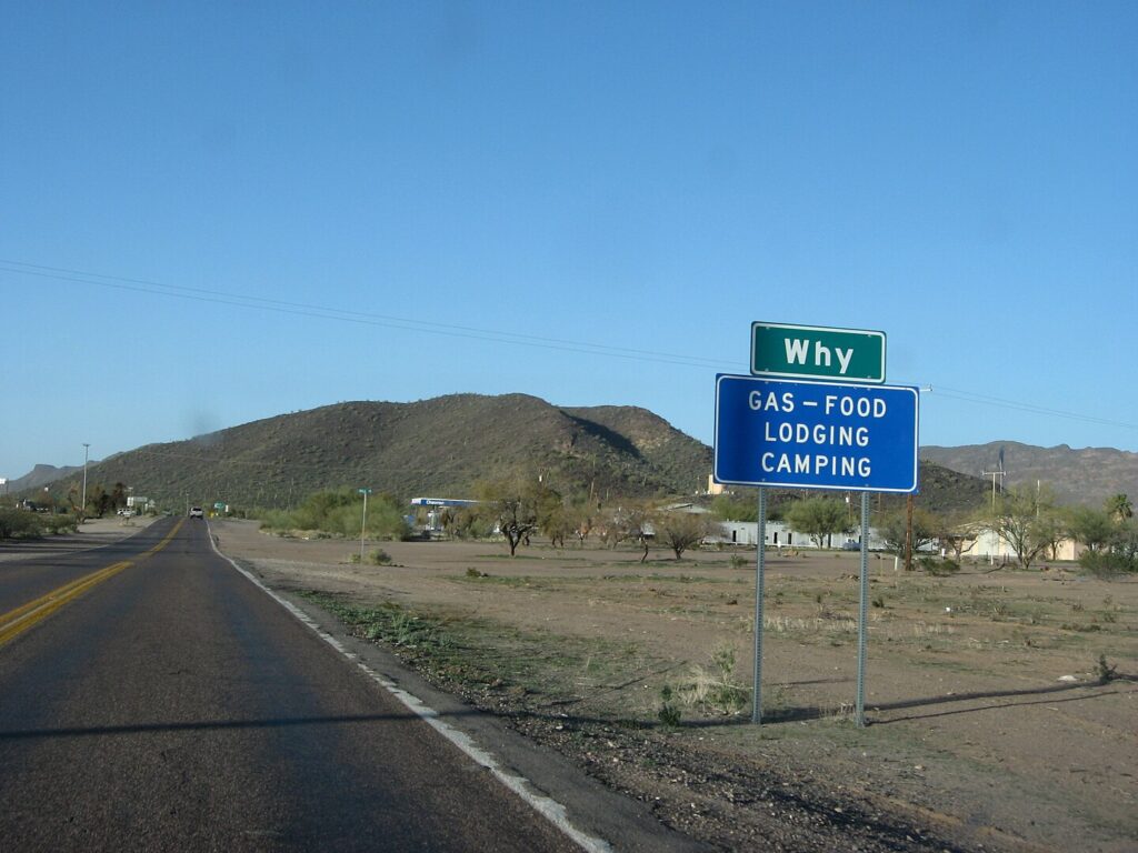 road sign in Why, Arizona