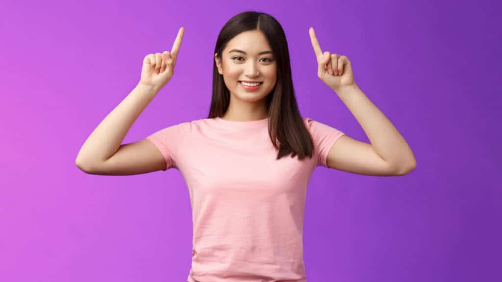 woman happy pointing background