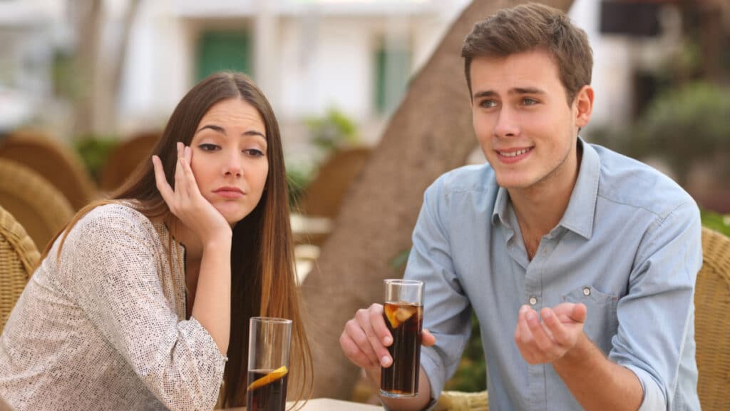 man talking over woman