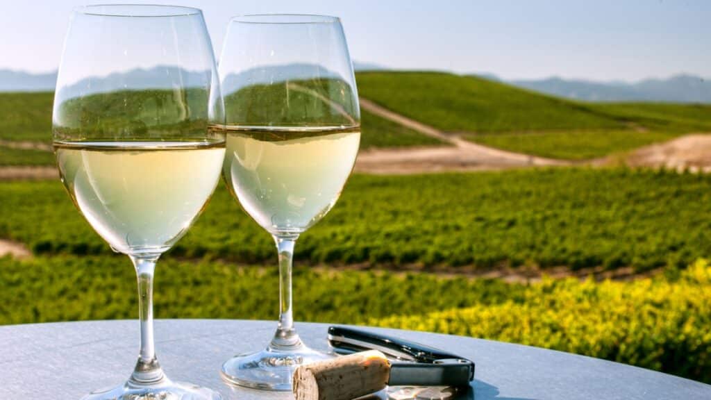 two white wine glasses